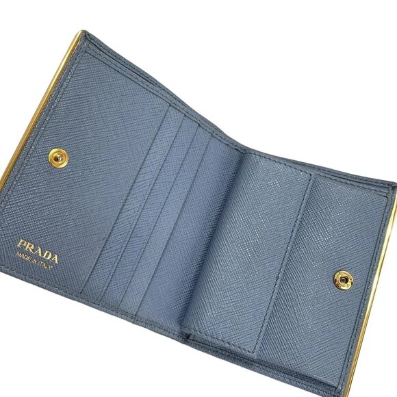 Auth PRADA - 1MV204 Light Blue Gold Leather Hardware Bifold Wallet - Picture 7 of 10